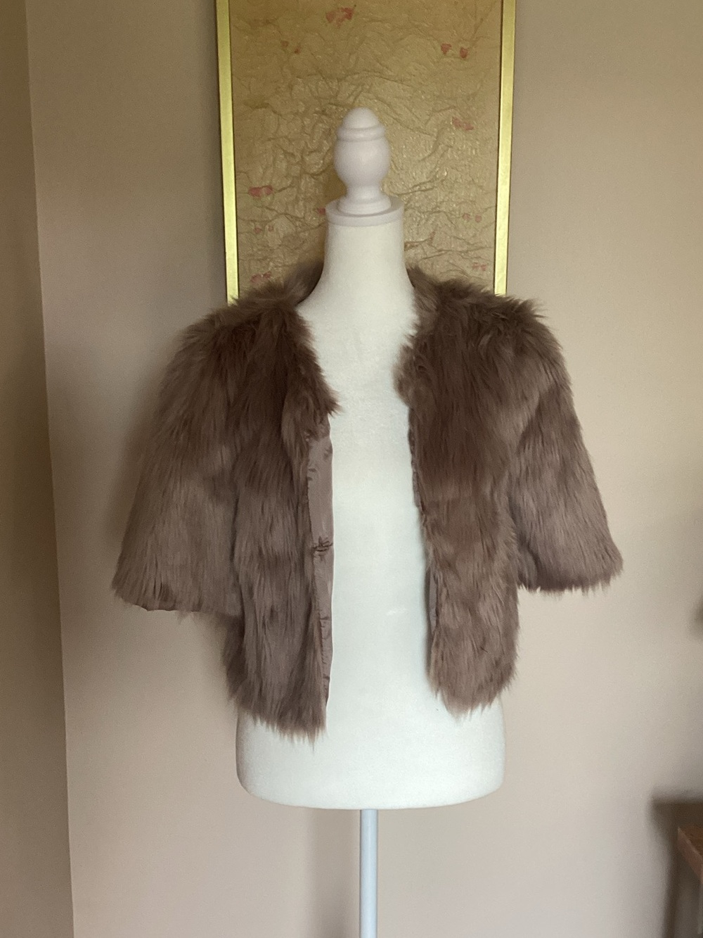 BCBGeneration Taupe Short Faux-Fur Jacket